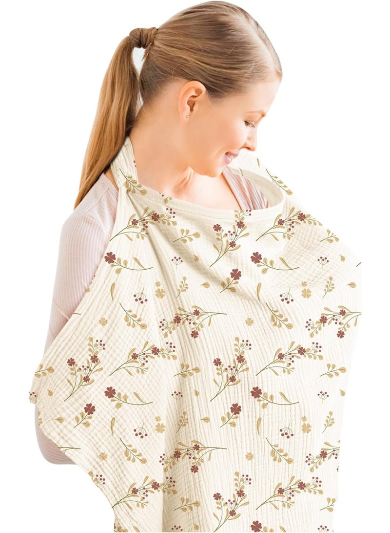 Muslin Nursing Cover for Baby Breastfeeding, Breathable 100% Cotton Breastfeeding Cover with Rigid Hoop for Mother Nursing Apron, Multi-use Carseat Canopy (Lovely Bouquet) - Image 1